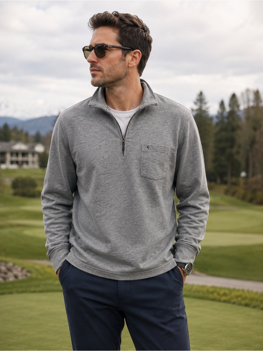 Criquet Gray Golf Organic Cotton Quarter Zip Pullover L